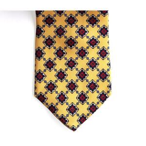Lands' End Men's Yellow, Navy, Gray & Red Silk Tie USA Very‎ Nice